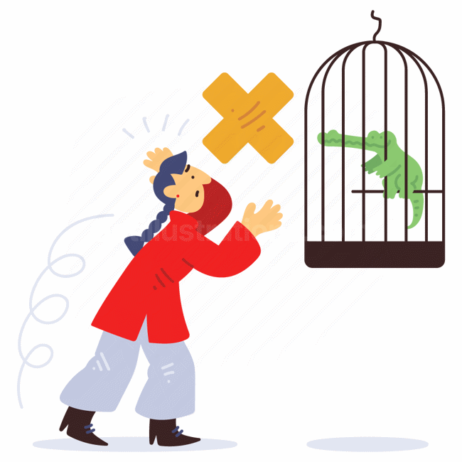 cage, crocodile, reptile, woman, xmark, cancel, delete